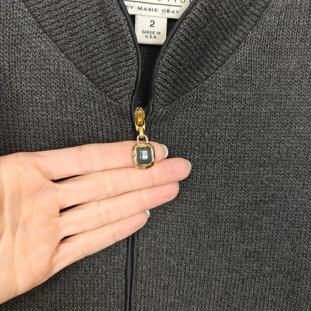 Vintage St John Womens Jacket 2 Gray Santana Knit Mock Neck Full Zip Luxury